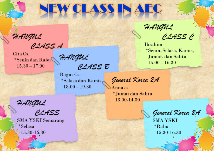 Jadwal kelas baru AEC